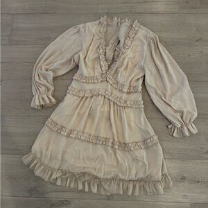 Ruffled Cream Long Sleeve Dress